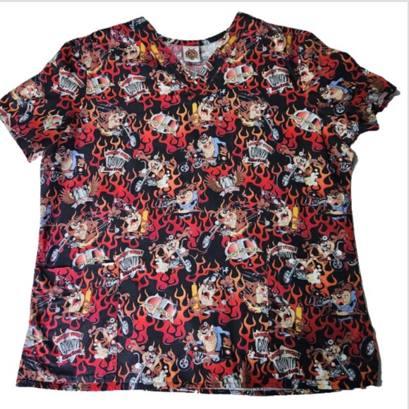 Looney Tunes Taz Scrub Top Womens XL? V-neck Nursing Measurements in Description - Picture 1 of 16